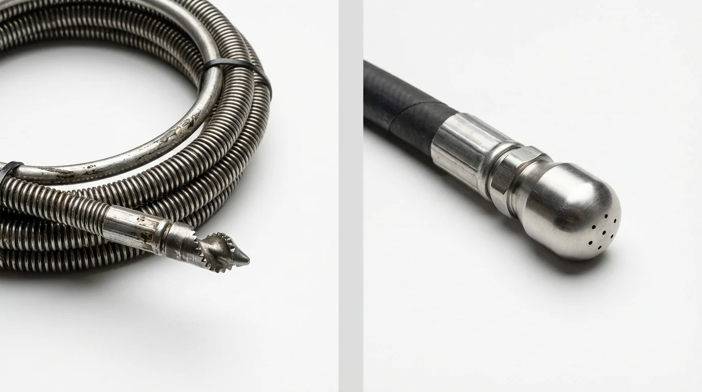 Drain snake cable and hydro jetting nozzle used for drain cleaning in Gering, NE