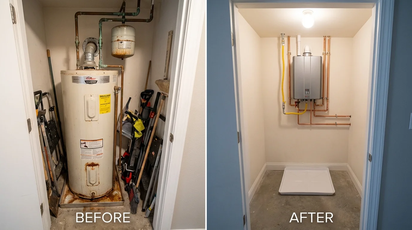 Tank water heater versus wall-mounted tankless unit comparison for Gering, NE homeowners